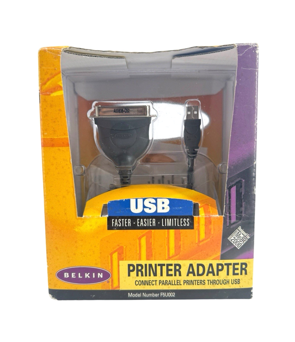 Belkin F5U002 USB to Parallel Printer Adapter Cable, Software & Instal Guide NIB